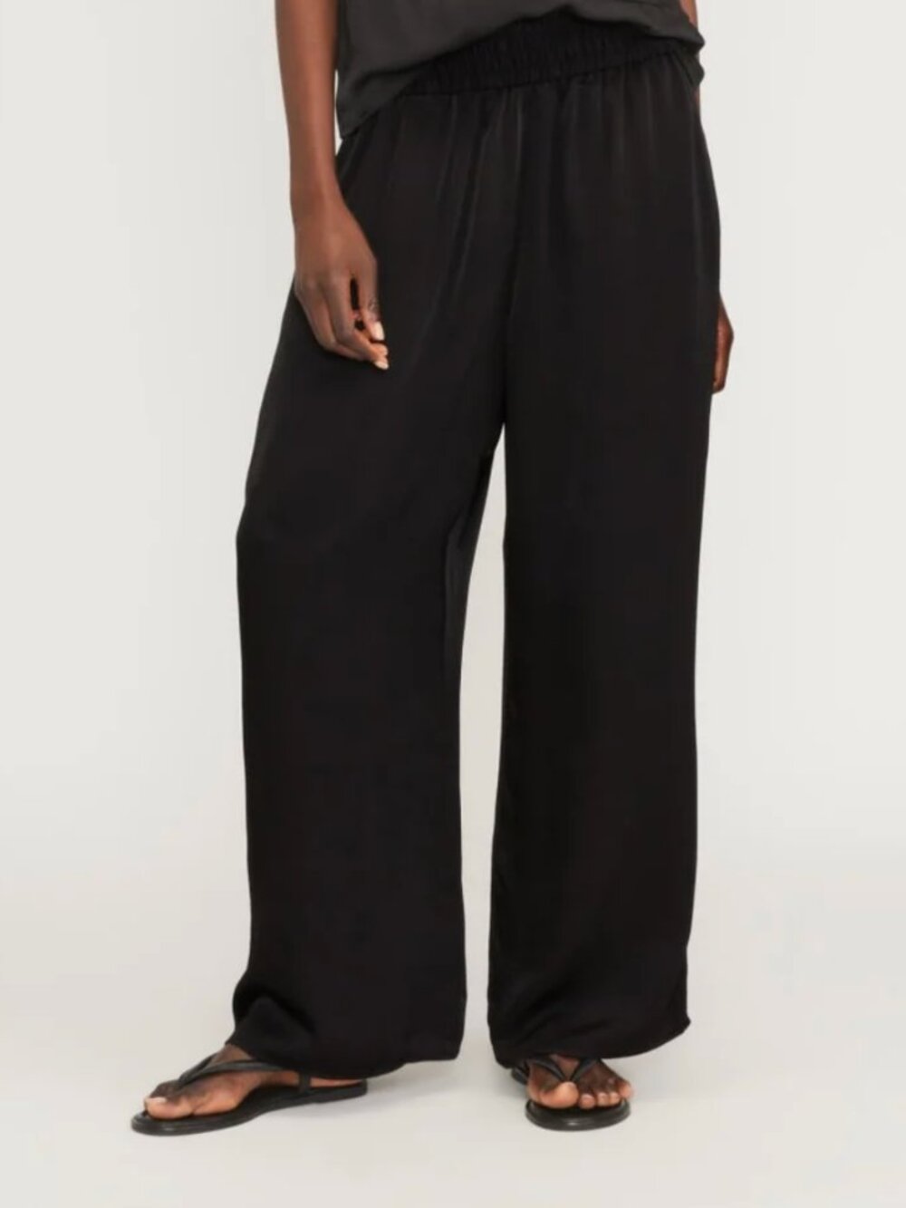 The Satin Black Viscose Pull On Pants